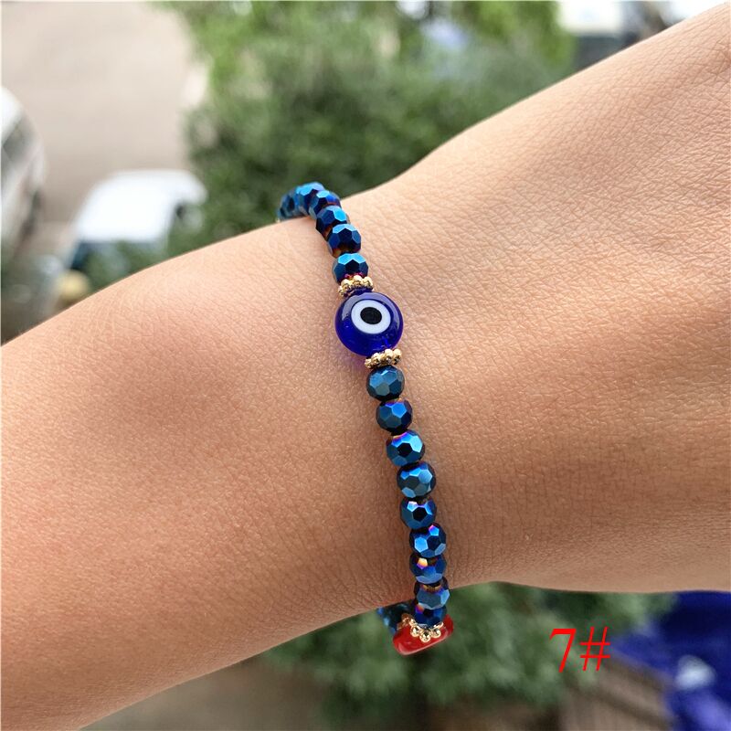 Cristal bleu turc mauvais œil Bracelets pour femmes à la main perles de verre chaînes bijoux chanceux accessoires Couple Bracelet: F7