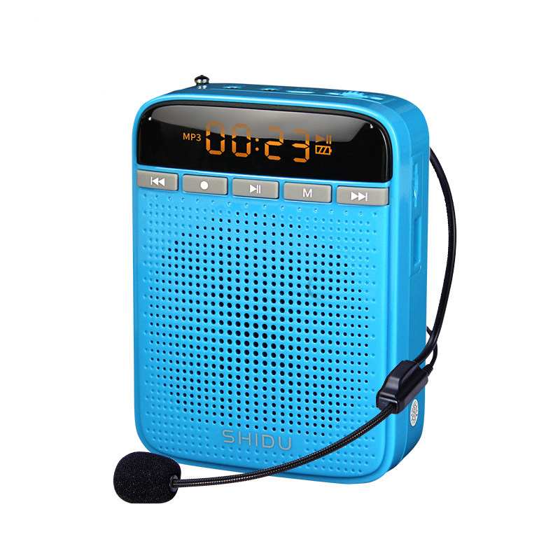 Multifonction mégaphone filaire micro Bluetooth FM radio enregistrement professeur Portable amplificateur vocal: Bleu