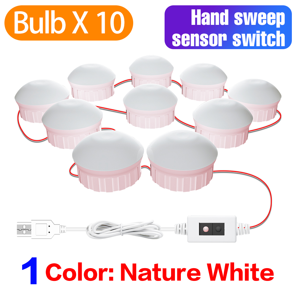 Makijaż lampka nad lustro lusterko łazienkowe z oświetleniem doprowadziło lampa USB Hollywood toaletka oświetlenie robić dekoracji wnętrz ściemniana lampa ścienna doprowadziło: B-różowy-dłoń-10Bulb