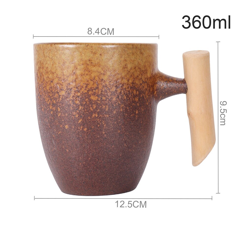 Japanese-Style Vintage Ceramic Coffee Mug Coarse Pottery Kiln Retro Water Cup Tea Milk Beer Mug With Wood Handle Home Office: Style-C1