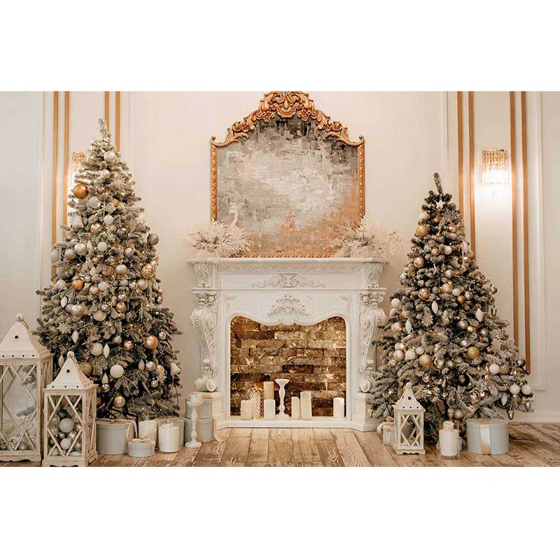 Winter Christmas Fireplace Background Christmas Tree Home Party Studio Xmas Photography Banner Supplies Photocall
