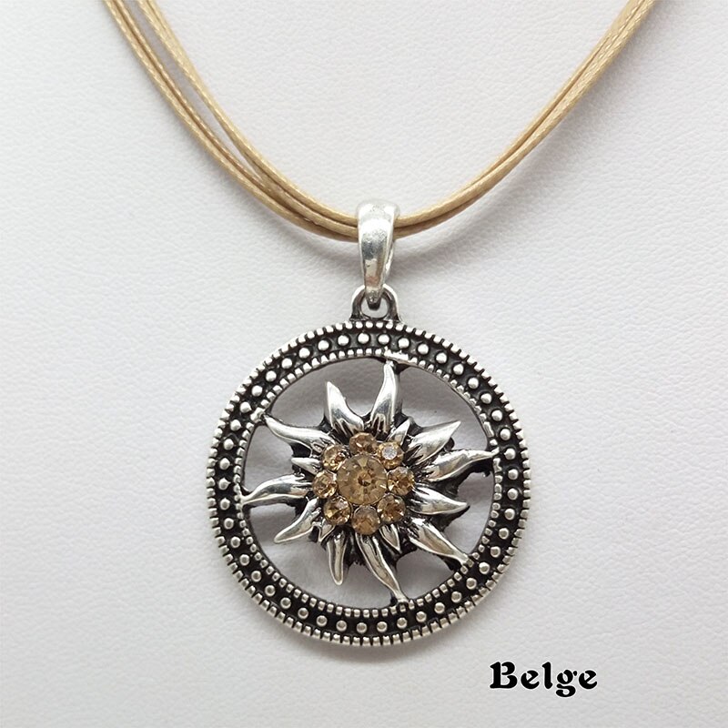 Vintage Zilveren Gesneden Edelweiss Ketting Hanger Zonnebloem Dirndl Traditionele Duitse Sieraden