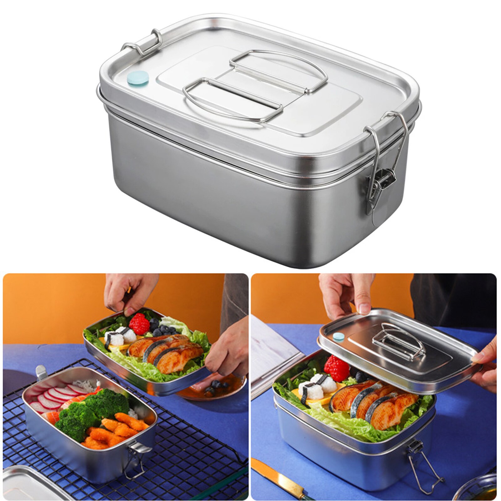 Stainless Steel Lunch Box Metal Food Container For Student Bowl 1.5L Pullable Double Layer Food Bowl Portable Food Container