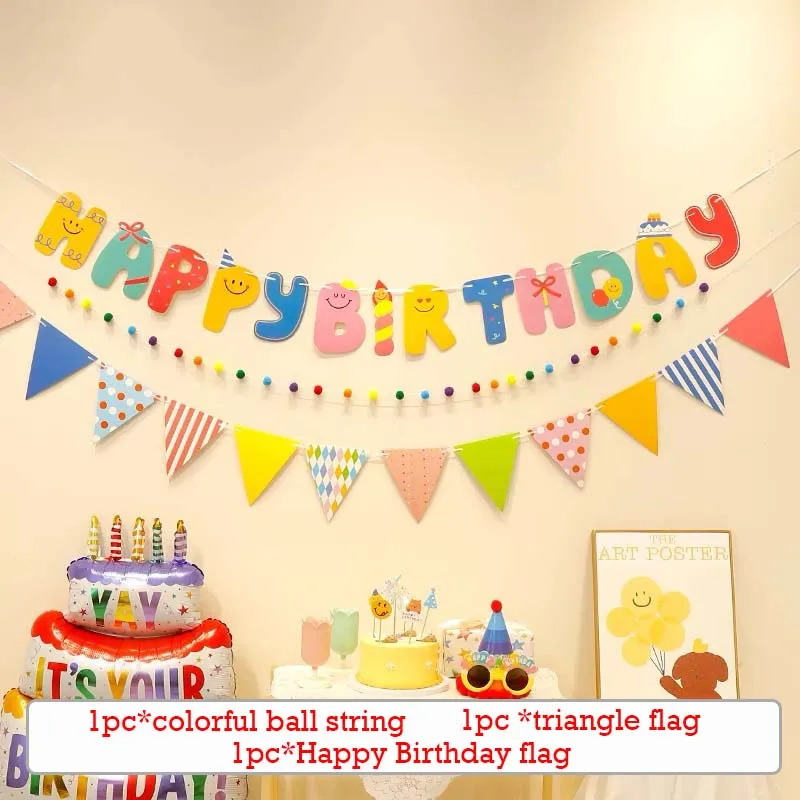 Grattis på födelsedagen banner set färgglatt papper hängande flagga födelsedagstema festdekorationer pojkar flickor babyshowerdekor foto rekvisita: Grå