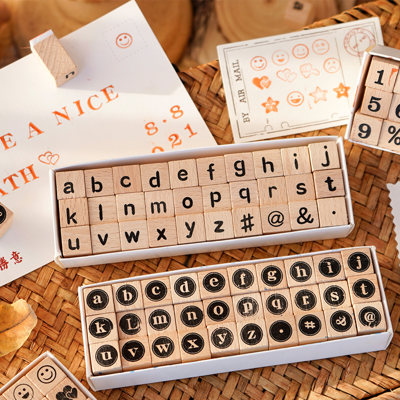 Sellos de goma de madera con letras del alfabeto, juego de decoración para diario, manualidades, álbum de recortes, fabricación de tarjetas