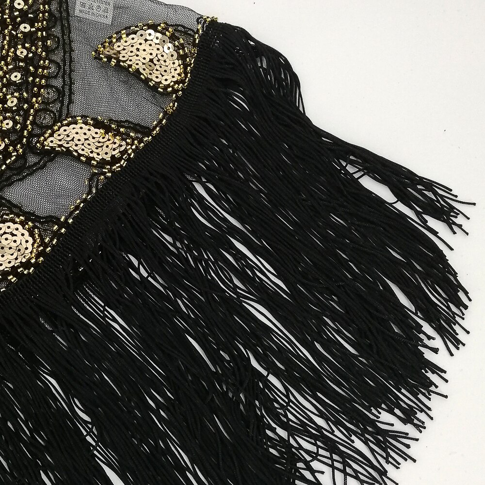 Vrouwen 1920 S Lovertjes Sjaal Met Kwastjes Kralen Parel Fringe Sheer Mesh Wraps Gatsby Flapper Bolero Cape Cover Up