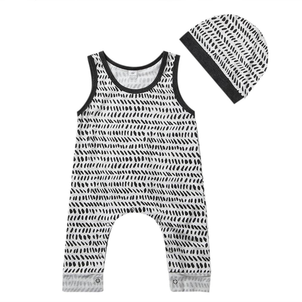 0-24M Zomer 2 Stuks Pasgeboren Baby Jongen Meisje Romper Mouwloos Katoenen Jumpsuit + Hoed Outfits Sunsuit Casual kinderen Kleding