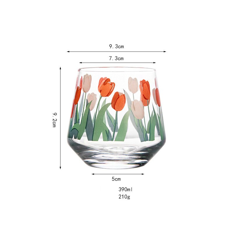 390ml japan og sør-korea håndmalt tulipan blomst glass kopp husholdning varmebestandig drikkekopp stor mage mousse kopp: Tulipan
