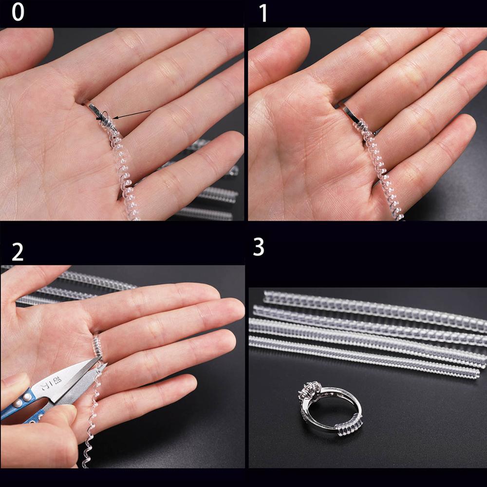 4 unids/lote herramientas de anillo transparente a base de espiral anillo de resorte ajustador de tamaño protector tensor reductor herramienta de redimensionado para joyería
