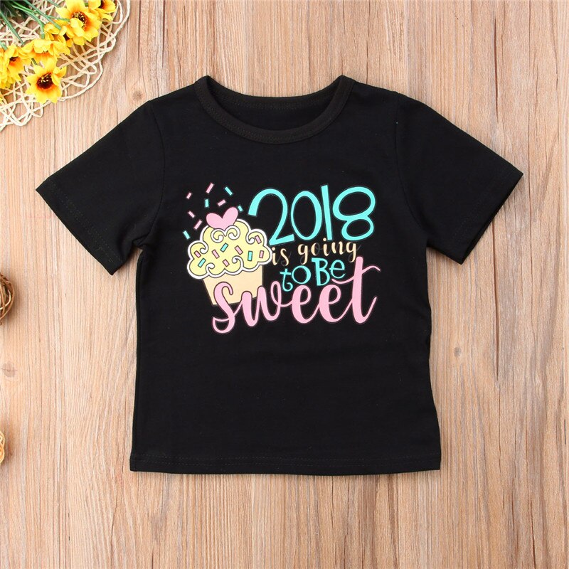 0-24M Cute Toddler Baby Girls Printed Tee Soft Cotton Crew Neck T-shirt Tops Baby Clothes T-shirts White Black 0-24M