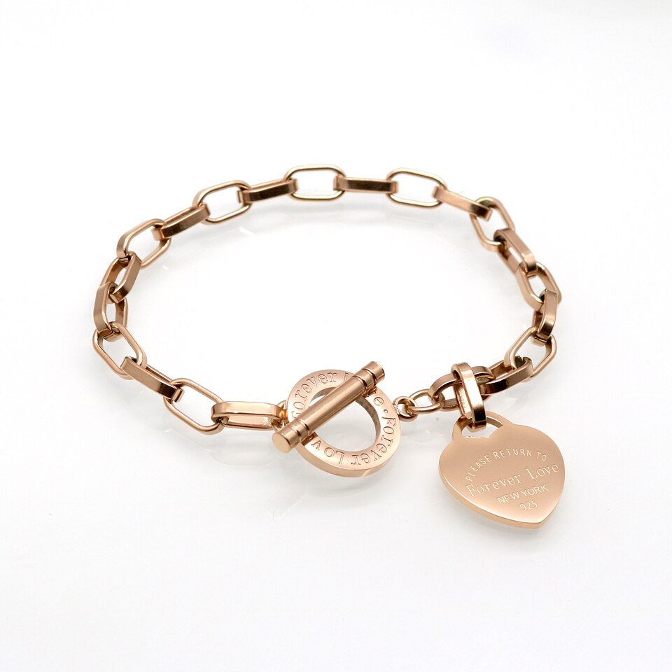 Gorący klasyczny ze stali nierdzewnej złoty kolor bransoletki i Bangles hurtownia biżuterii grzywny podwójne brzoskwiniowe serce bransoletki miłości kobiet: Square Chain Rose