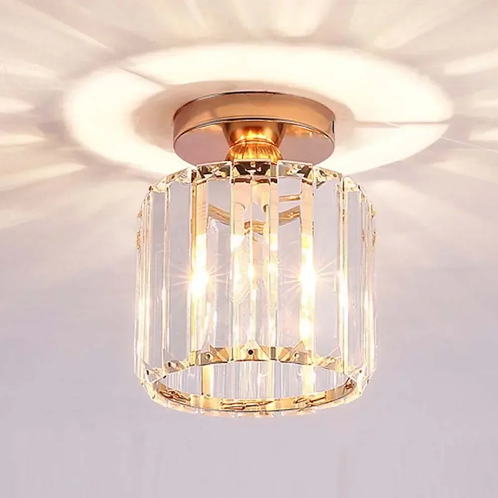 Moderne E27 plafondlamp, kristallen hanglamp, semi-inbouw ornamenten voor woonkamer, eetkamer, slaapkamer, keuken, goud zwart