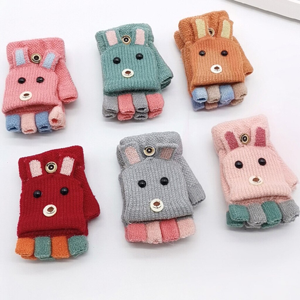 Baby Winter Handschoenen Kinderen Meisje Jongen Half Vinger Convertible Flip Top Cover Handschoenen Dier Warm Kinderen Gebreide Wanten # P4