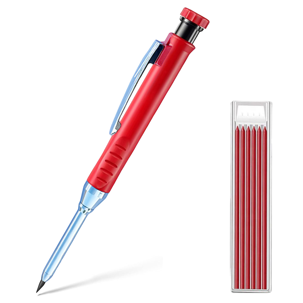 1-4- pack 2.8mm solida mekaniska pennor för snickare med vässare för träbearbetning och konstruktion, långt huvud, stationärt material: Svart