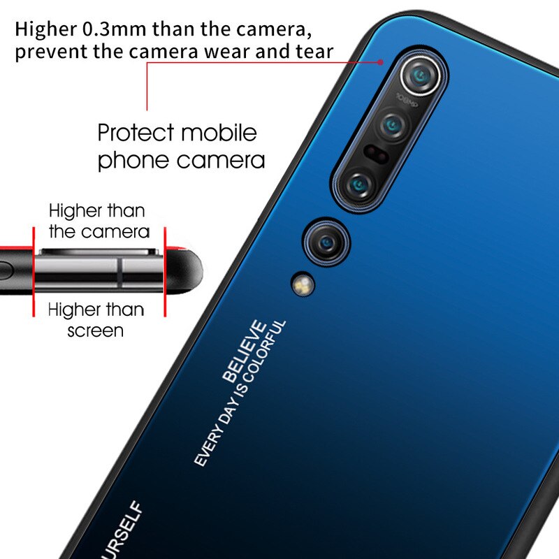 Vetro temperato di Caso Per Xiaomi mi 10 Pro Caso Gradiente di Lusso Caso Duro Della Copertura Posteriore Per Xiaomi mi 10 Pieno paraurti di protezione Funda