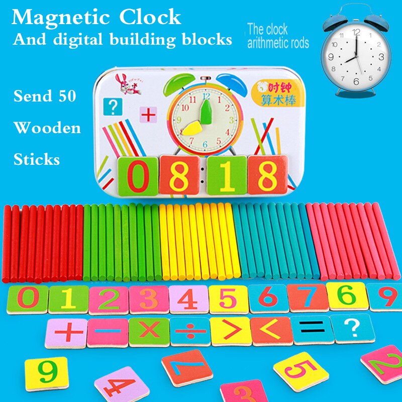 Baby Education Toys Montessori Box Digital Clock Math Toy Number digital Counting Wood Stick Baby Kids Toy