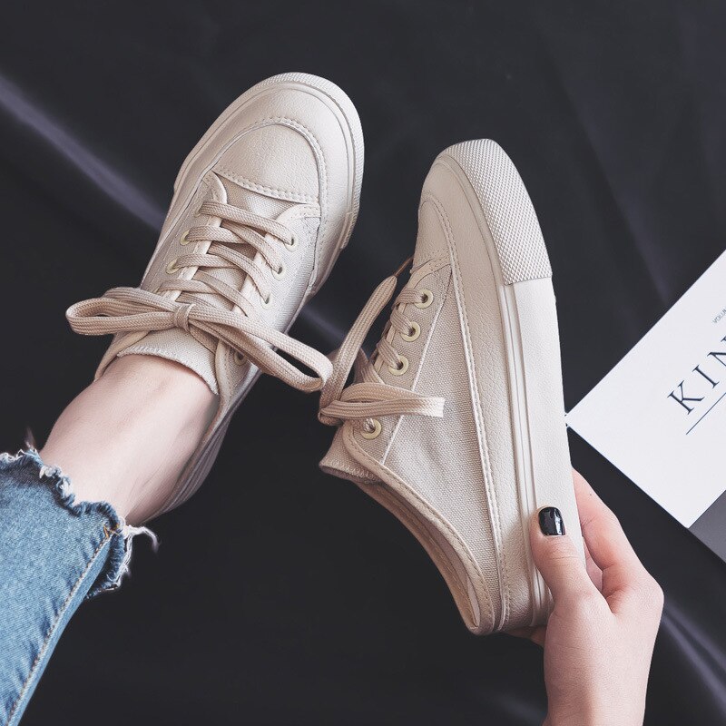 Zomer verhoogde canvas schoenen dames zonder hak halve slippers dikke onderkant koreaanse versie van wilde sportschoenen dames zp -37