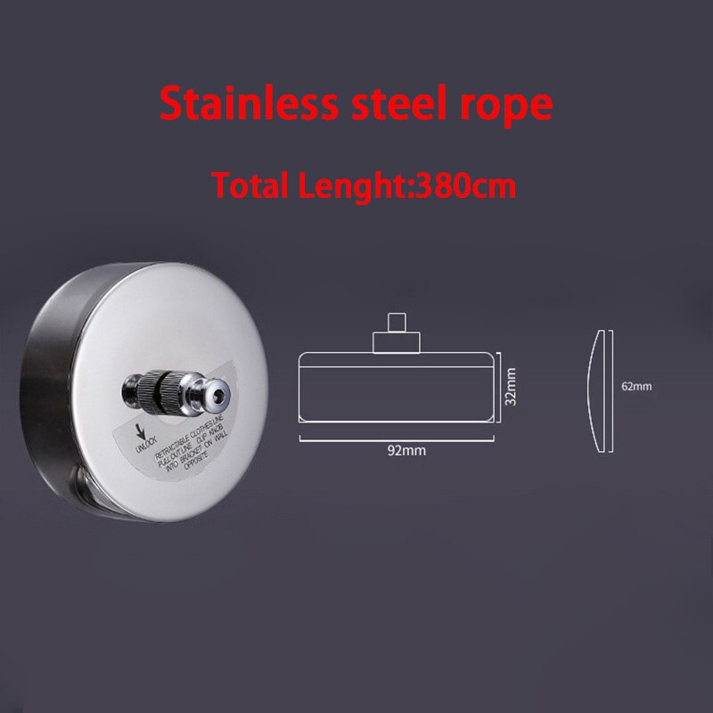 Wall mount 304 Stainless Steel Clothesline Folding Clothes Horse Extendable Laundry Hanger Retractable Drying Rack Clothes Rope: 380mm Steel rope