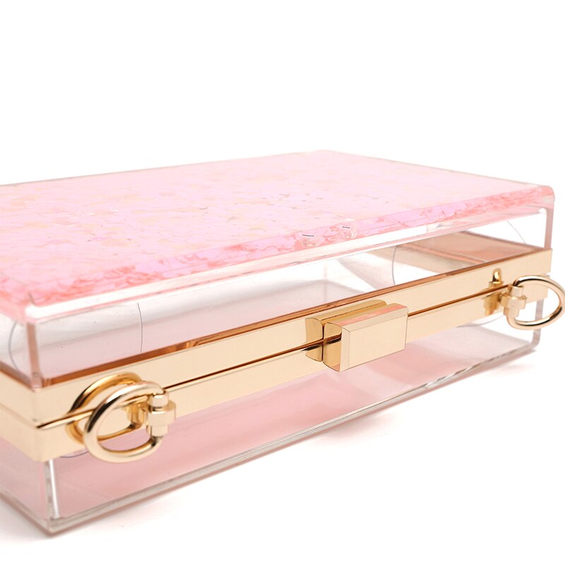 Roze Transparant Acryl Vrouwelijke Koppeling Chain 4 Kleur Clear Avondtasje Vrouwen Messenger Bag Doos Schoudertas