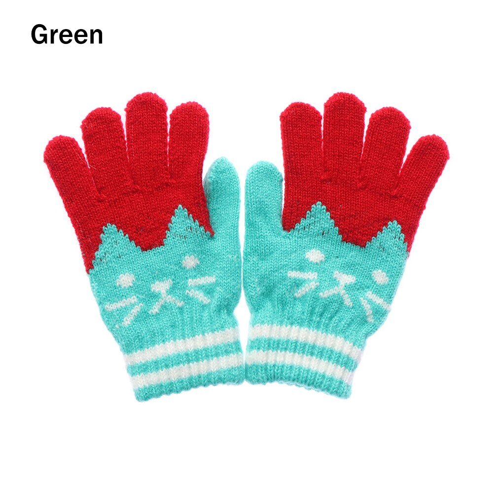 4-10Years Baby Handschoenen Zachte Cartoons Leuke Kat Wanten Peuter Meisjes Kids Winter Jongens Warme Dikke Gebreide Handschoenen Kinderen Accessoires: Green