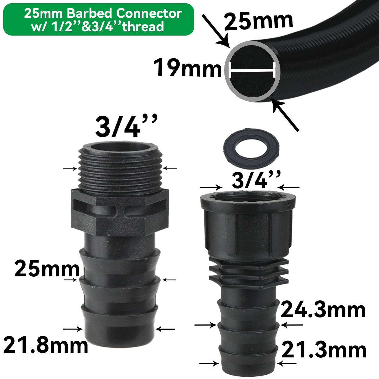 Système d'arrosage goutte-à-goutte pour jardin, adaptateur de tuyau PE 16mm 20mm 25mm, coude en T barbelé vers connecteur à filetage mâle femelle 1/2 "3/4"