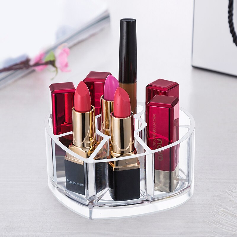 Klar akryl makeup organizer toiletartikler opbevaring etui hjerteformet læbestift makeup børste opbevaring holder