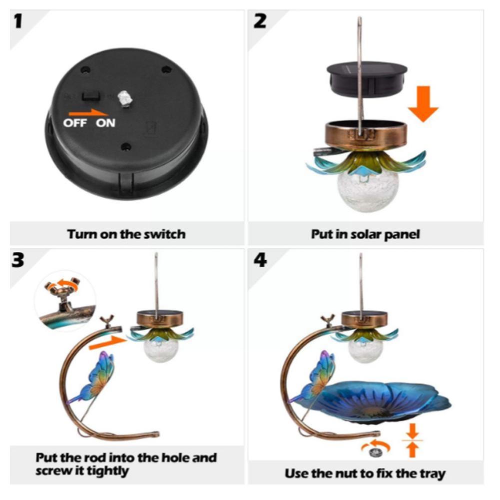 Solar Powered Bird Bath For Outside Hanging Wild Bird Feeder Seed Tray Outdoor Birdfeeder Solar Garden Light Decorative F7Y3