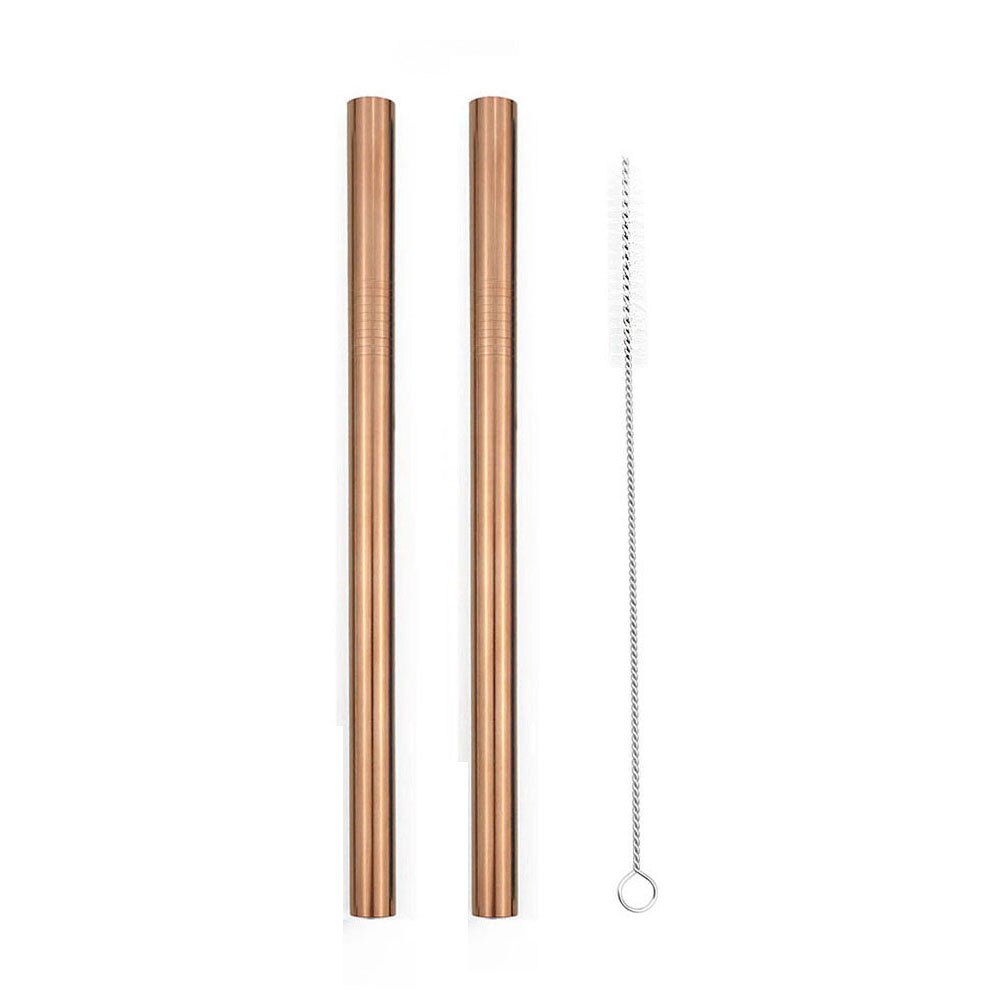 2 stücke Wiederverwendbare Breiten Metall Trinkhalme 12mm Gerade Getränke Stroh mit Reinigung Pinsel Trinken Perle Milchshake blasiert Tee stroh: Rose eben