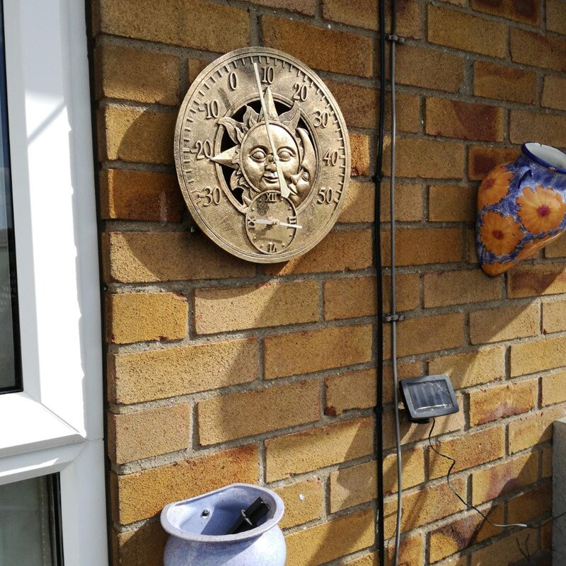 Reloj de pared grande para jardín, termómetro Vintage para interior y exterior, adorno para valla, estación meteorológica