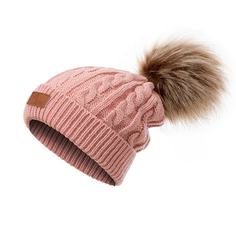 Reakids 2020 pom crianças chapéu de inverno para meninas chapéu de malha gorro marca grosso boné do bebê da menina do inverno quente chapéu: Skin pink