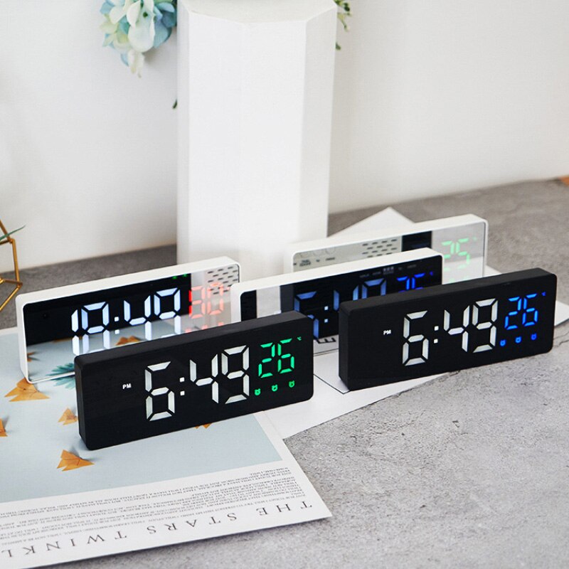 Multifunction LED Alarm Clock Silent LED Electronic Table Voice Control Digital Electronic Desktop Clocks Table Decoration