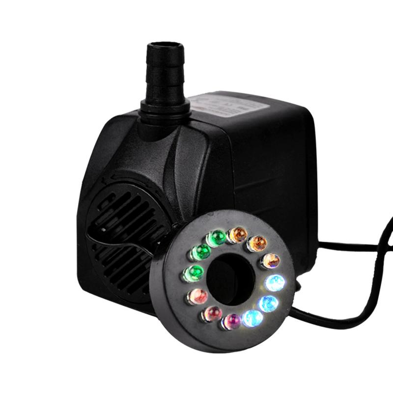 16w aquarium dompelpompen met eu-stekker, mini stille circulatiefonteinpomp, 12 lampen,  +3 lampen, kleurrijk ledlicht: Default Title