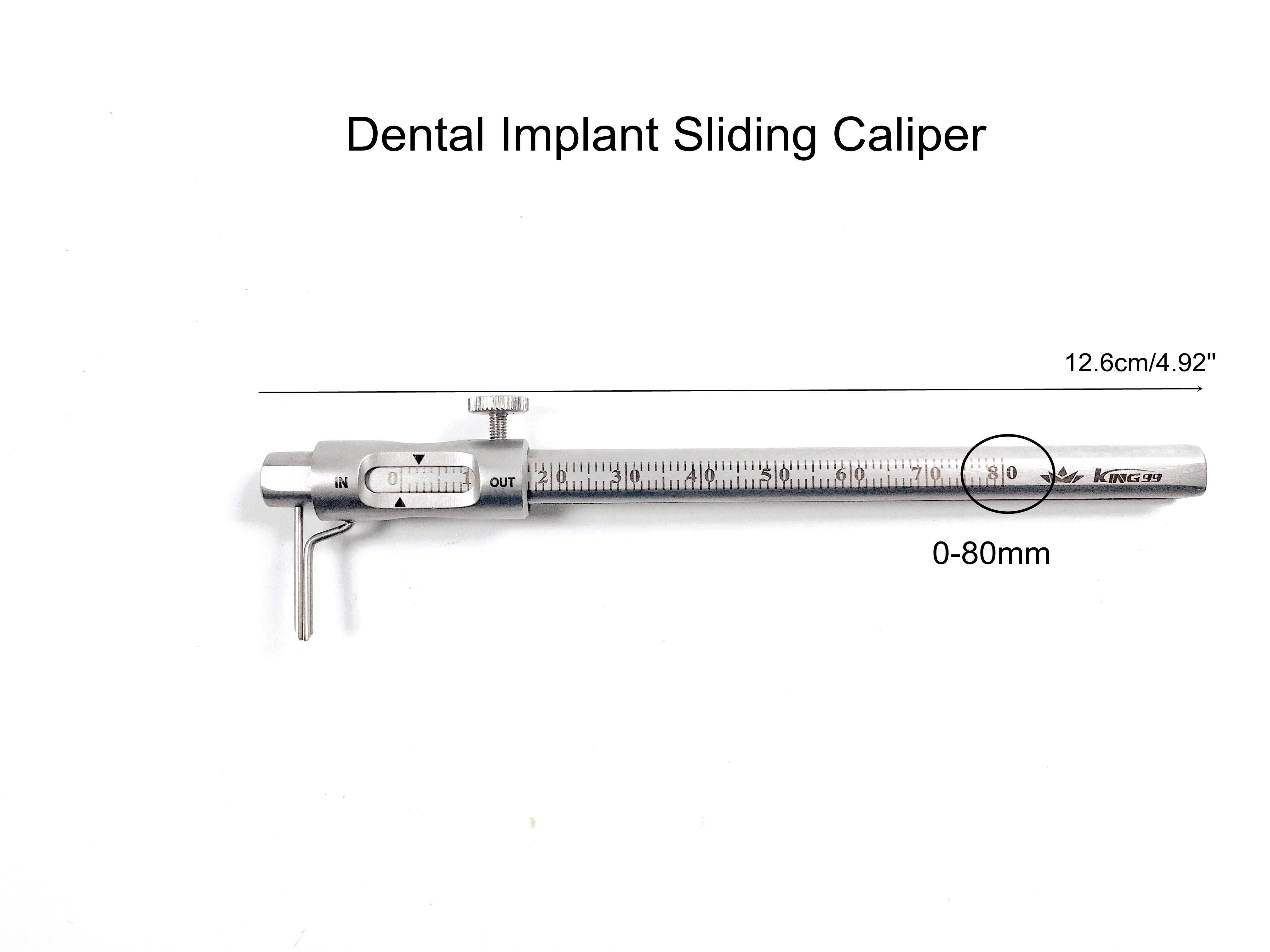 Dental Stainless Steel Sliding Caliper Implant Gauge Measuring Pen 2Type 0-80mm