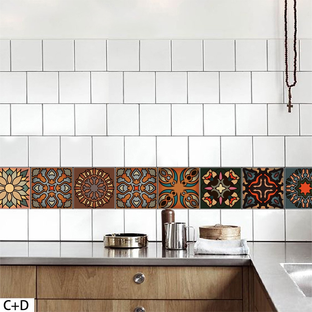 Arabic Retro Tiles Stickers PVC Vinyl Waterproof Self Adhesive Wall Sticker for Kitchen Bathroom Vintage Wallpaper Contact Paper
