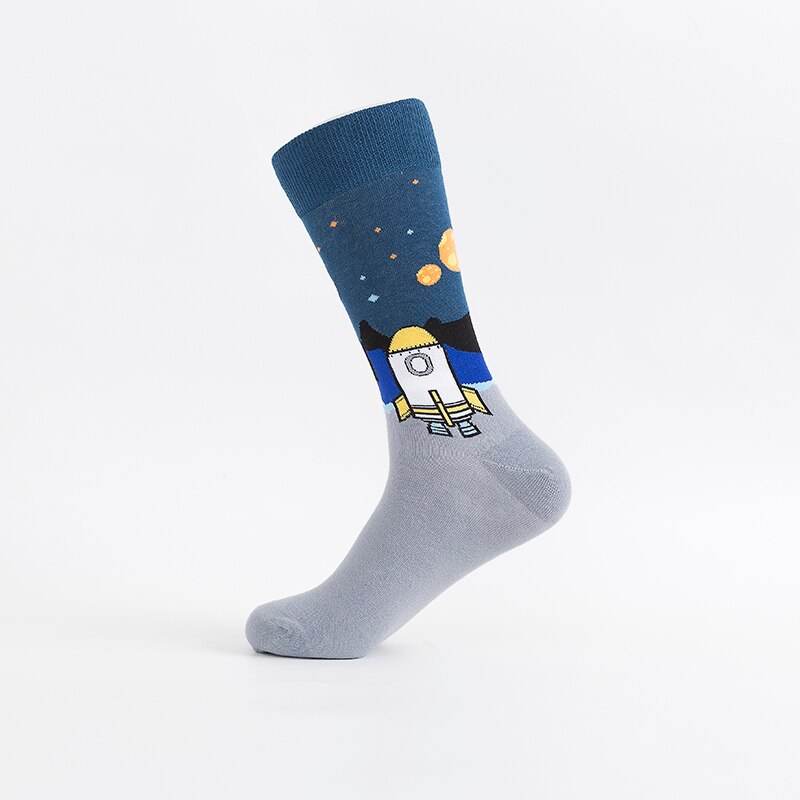 MODA MULAYA Happy Socks Women Men Pineapple Novel Rocket UFO Banana Football Cotton Funny Stock Wedding Christmas Outside: Rocket
