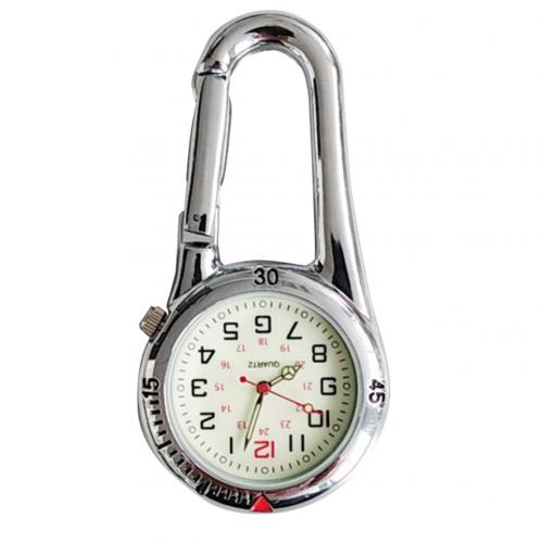 draussen Mini Runde Zifferblatt Arabische Zahlen Quarz Analog Clip Karabiner Haken Uhr: Weiß