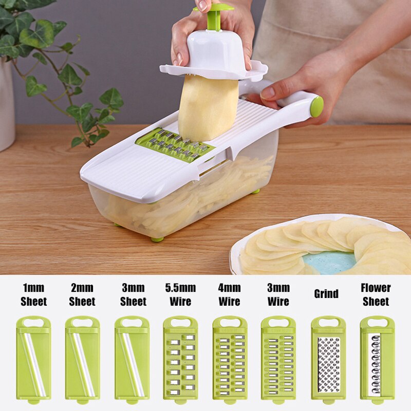 8 in 1 Multifunctionele Mandoline Slicer Groente Cutter Met Rvs Blade Dunschiller Wortel Rasp Keuken Gereedschap