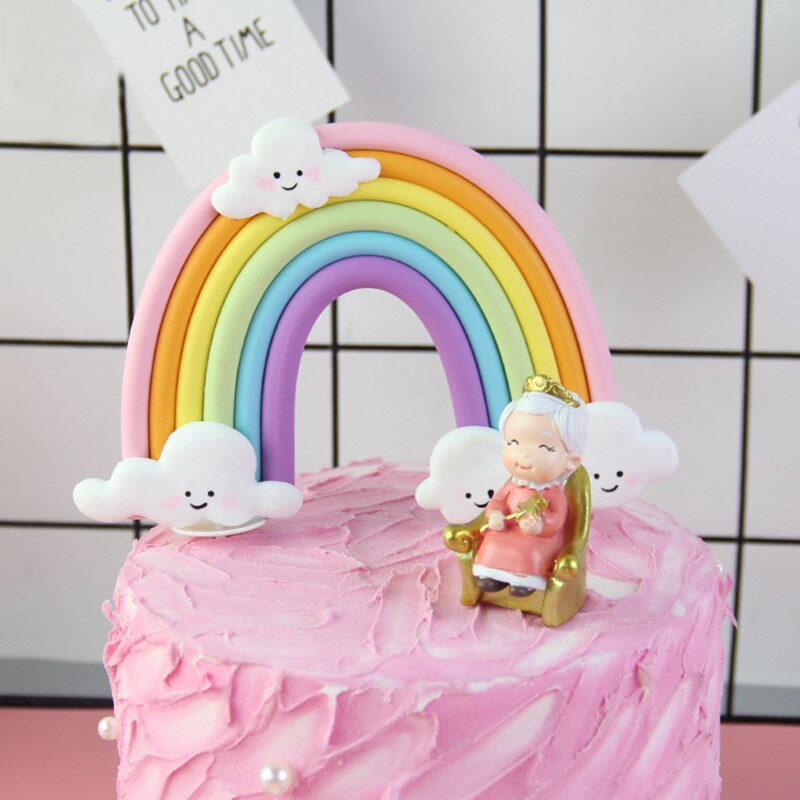 Rainbow Birthday Cake Topper Party Supplies with Rainbow Clouds Balloons Happy Birthday Cake Decorations for Rainbow Theme Party
