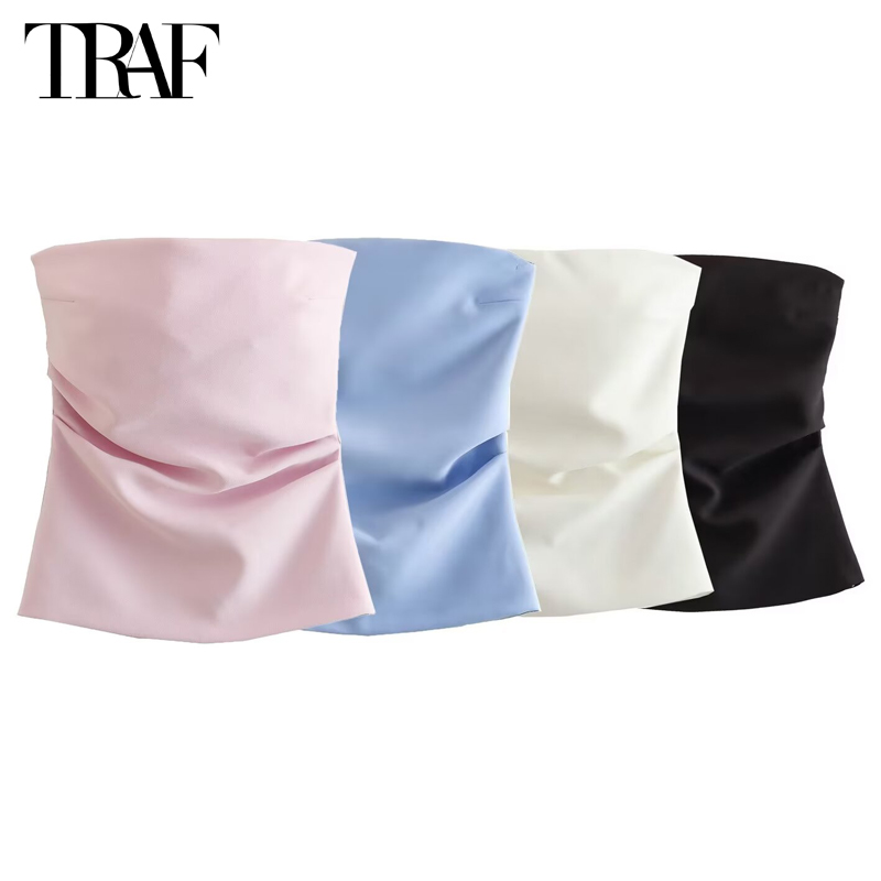 Traf off shoulder crop top kvinde ruched backless tube top kvinder sommer korset top kvinde sexet tanktops camis toppe til kvinder