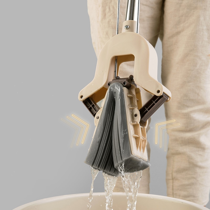 Strong Floor Mop Absorbent Folding Sponge Mop Stainless Steel Handle Pad Home Floor Cleaning Tool Home Bathroom Kitchen Clean