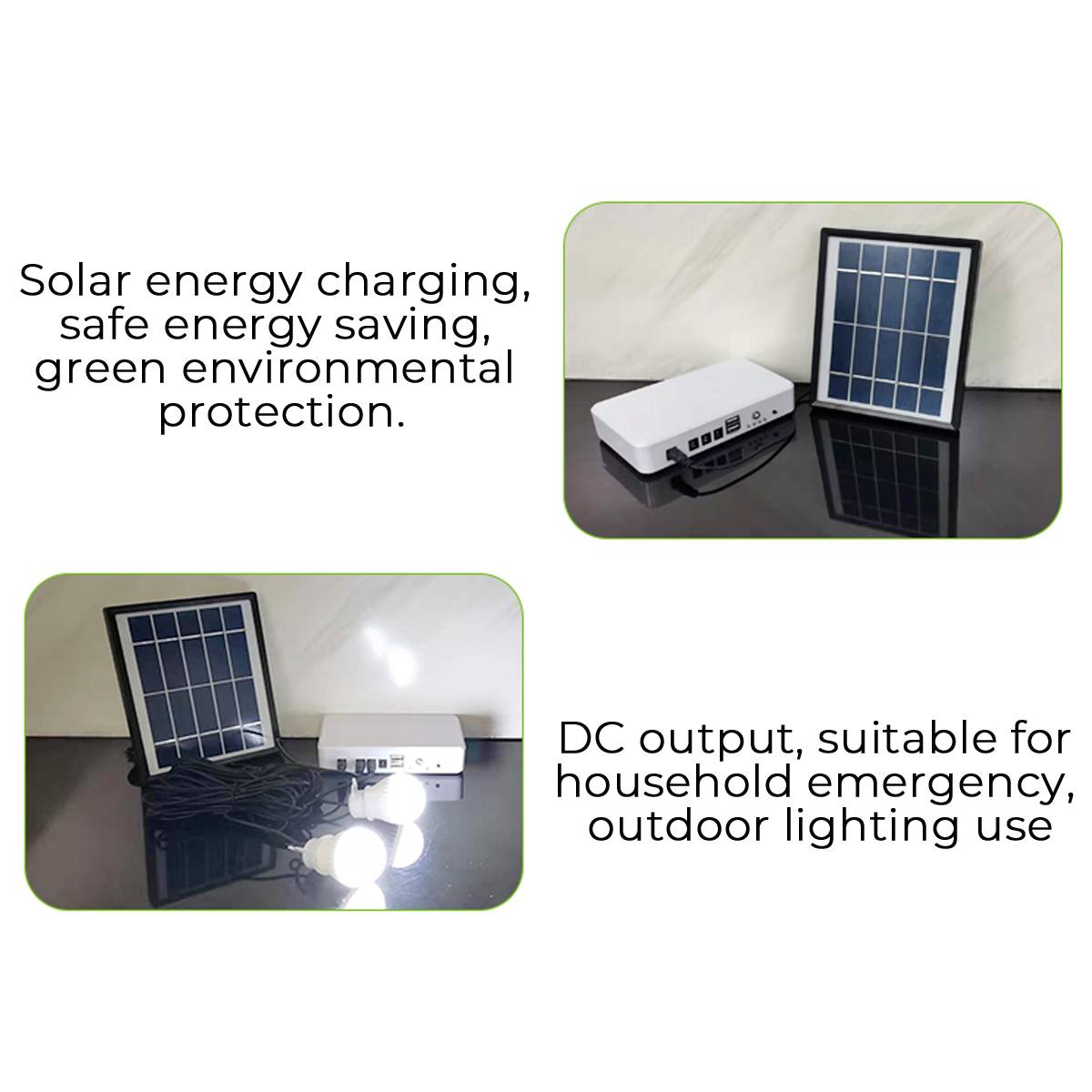 Solar Panel Generator Lighting Kit USB Solar Charger with 2 LED Light Bulb Emergency Light +5V 1.5A Output Phone Charger