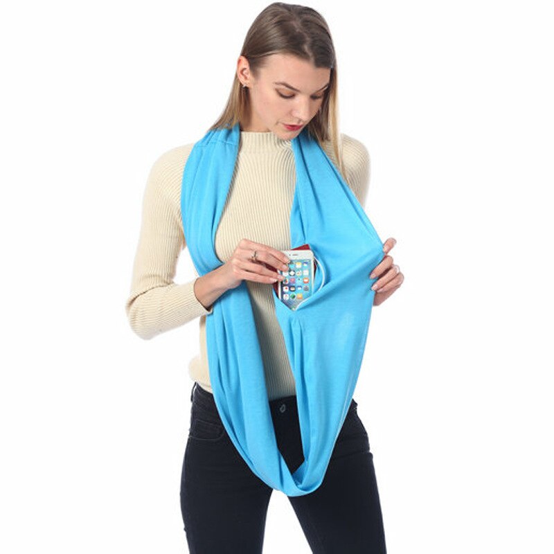 Dames infinity sjaal met opbergvak met rits - effen kleur