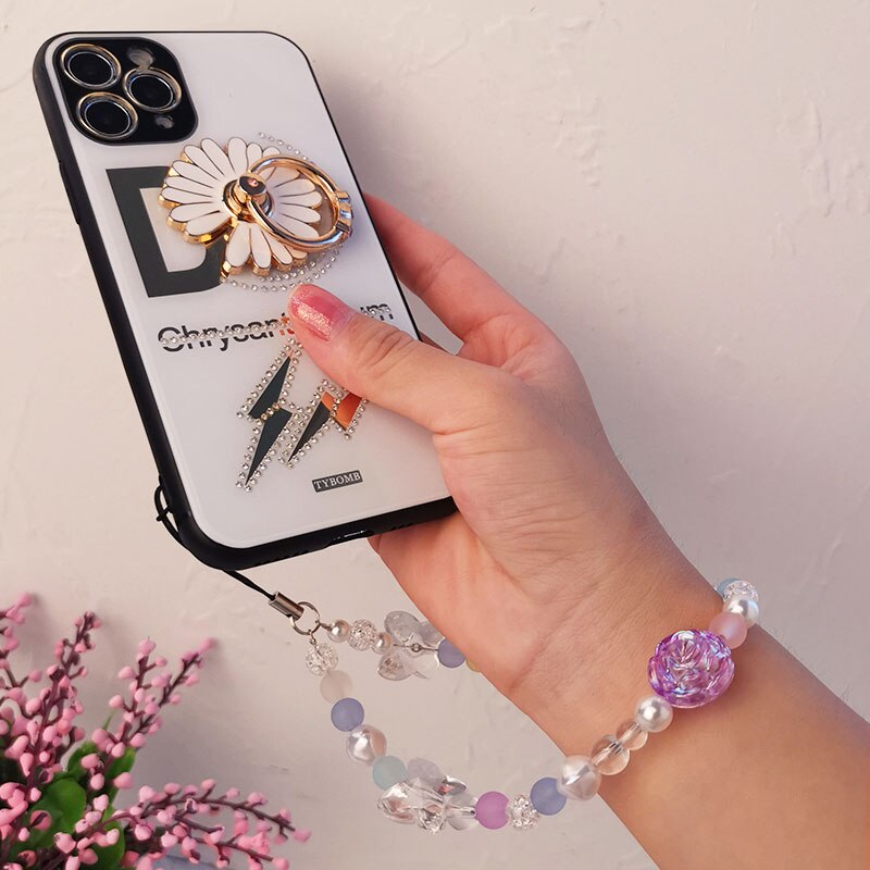 Mobiele Telefoon Lanyard Korte Armband Polsband Ornamenten Handgemaakte Kralen Hanger Kristallen Ketting Vrouwelijke Mode Lanyard