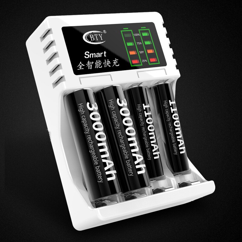 1 Pc 4 Slots Battery Charger Smart Oplaadbare Batterij Opladers 2 Kleuren Voor Aa/Aaa Ni-Mh/Ni-cd Oplaadbare Intelligente Batterij: white