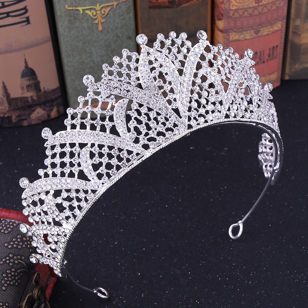 Barocco di Lusso Argento Placcato Nuziale di Cristallo tiara regina corona di Strass Diadema Velo Diademi Fasce nozze Accessori per Capelli