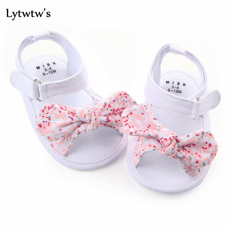 Lytwtw-Sandalias antideslizantes para niños y niñas, zapatos de lona con lazo, para recién nacidos, 1 par