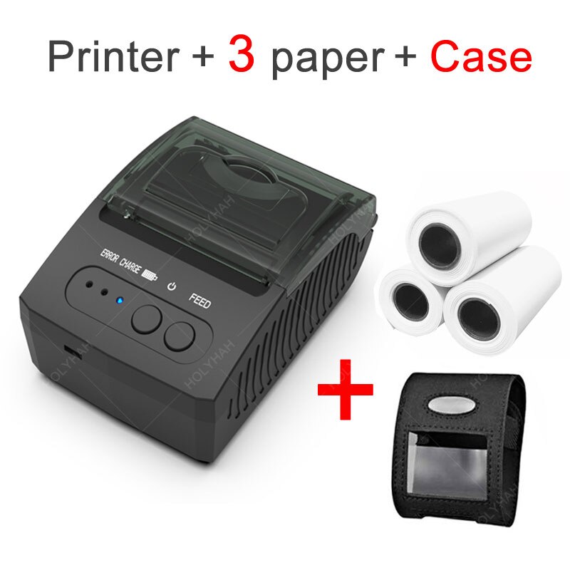 Mini Thermal Printers Portable Receipt Printer Thermal BT 58mm Mobile Phone Android POS PC Pocket Bill Makers Impresora: Add Case 3 Paper / US plug