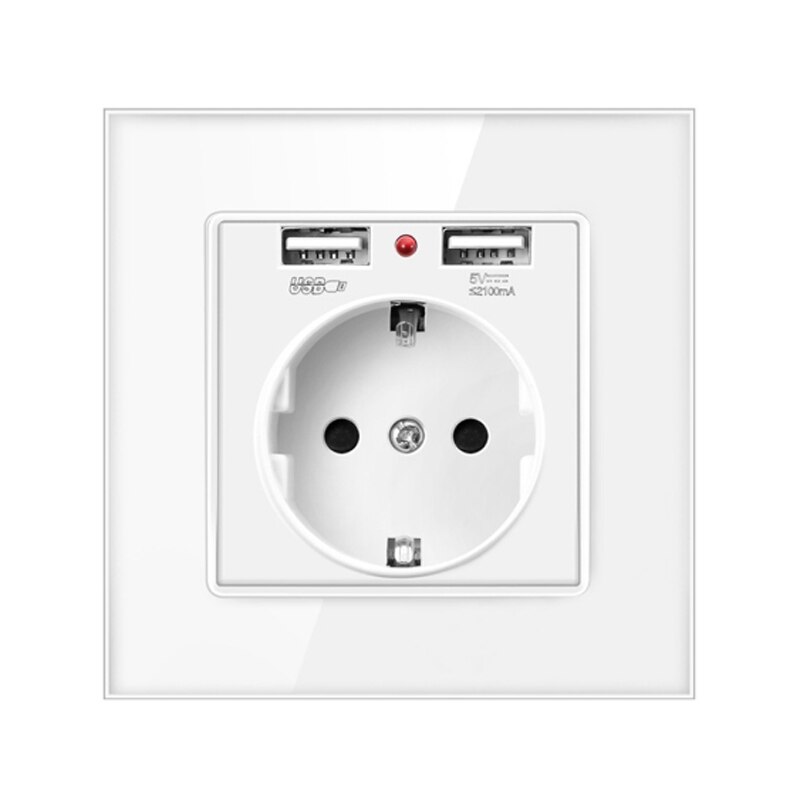 Prise DE courant murale ue/DE, panneau PC blanc, Standard 16A, avec 2 Ports USB, chargeur