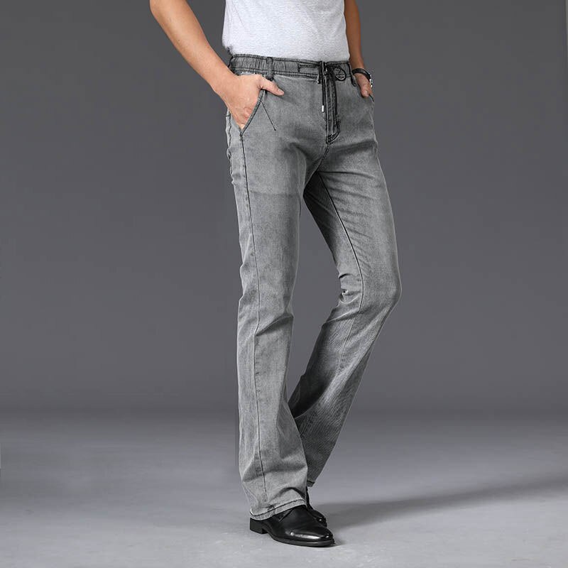 Zomer Dunne Micro Flared Jeans Mannen Boot Cut Denim Broek Koord Stretch Taille Ademend Mannelijke Mode Grijze Broek