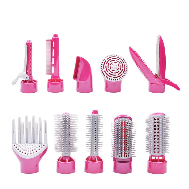 Comb Hair Brush 10 In 1 Electric Hair Curlers Multifunctional Dryer Brush With Rotating Styler Curler Pink Eu Plug